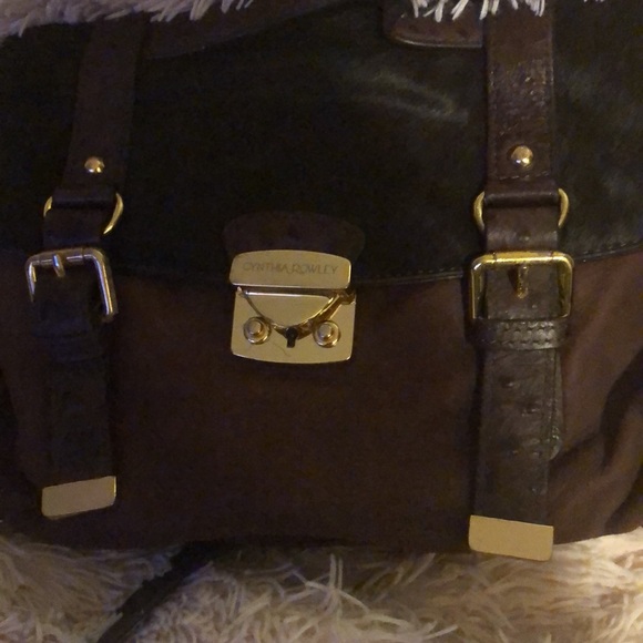 Cynthia Rowley Brown Leather & Faux Fur Bag With Zebra Print Interior - Picture 6 of 10